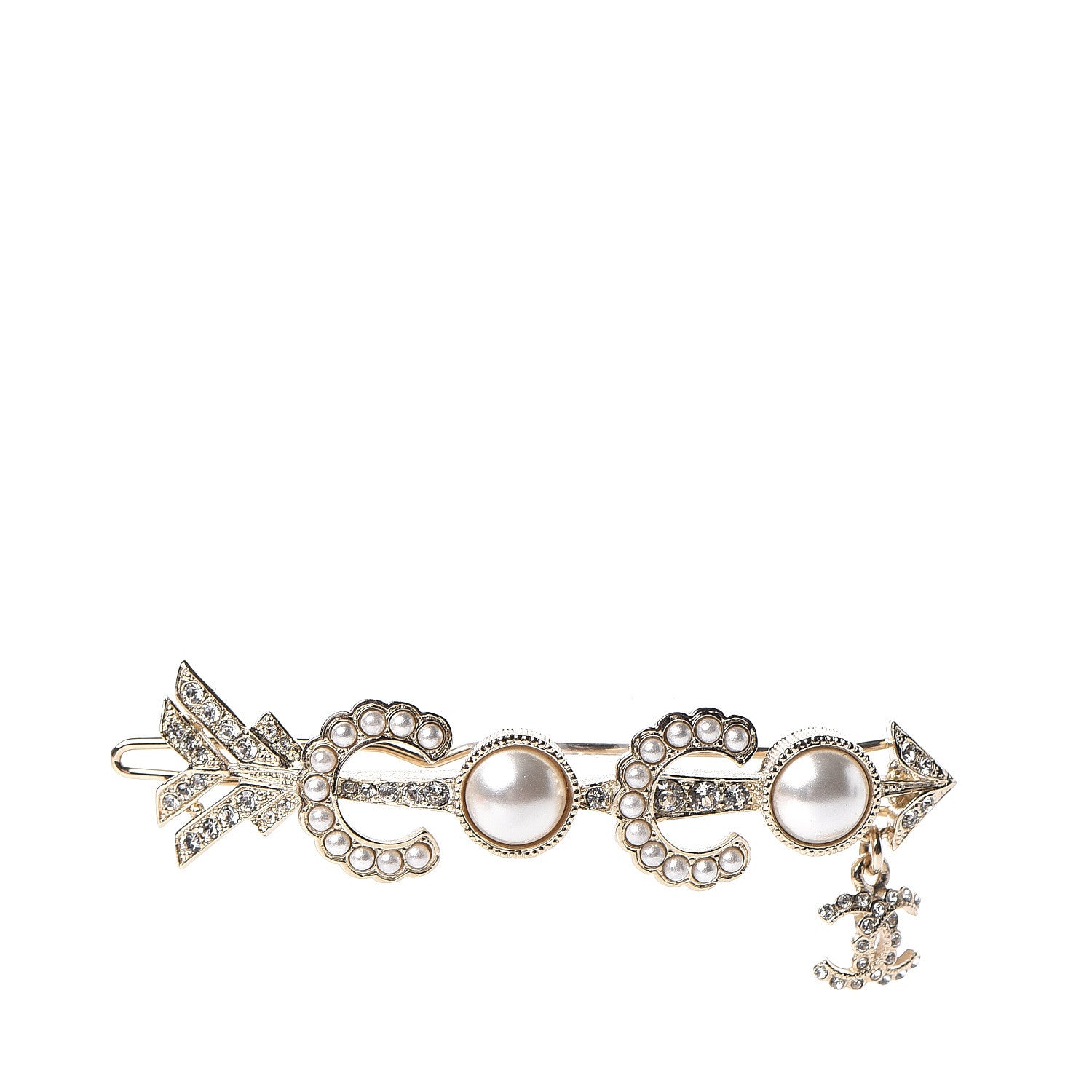Chanel Pearl Crystal Queen of France Brooch Barrette Gold 1 of 4