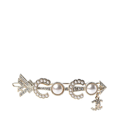 Chanel Pearl Crystal Queen of France Brooch Barrette Gold 1 of 4