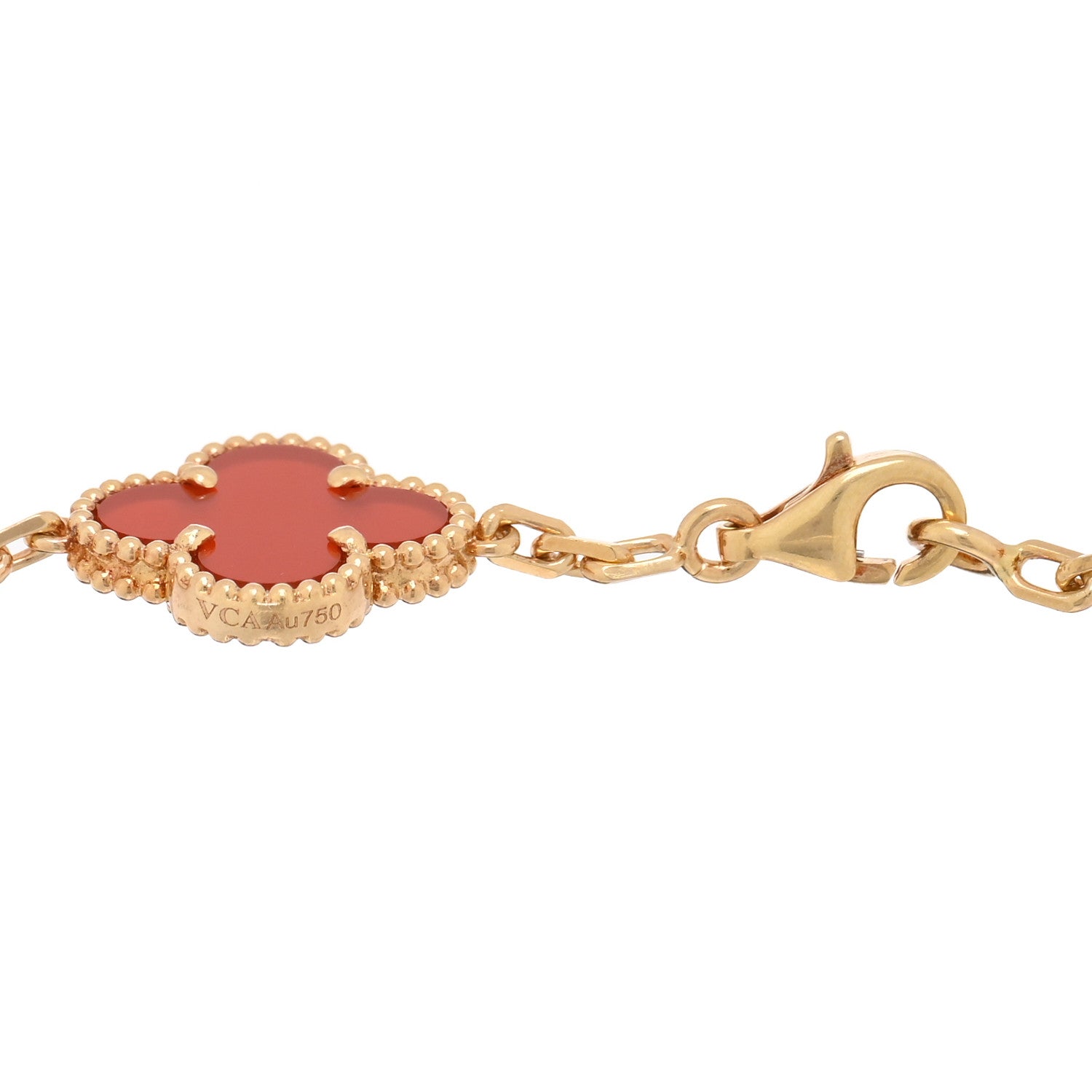 Van Cleef & Arpels 18K Yellow Gold Carnelian 5 Motifs Vintage Alhambra Bracelet 3 of 3
