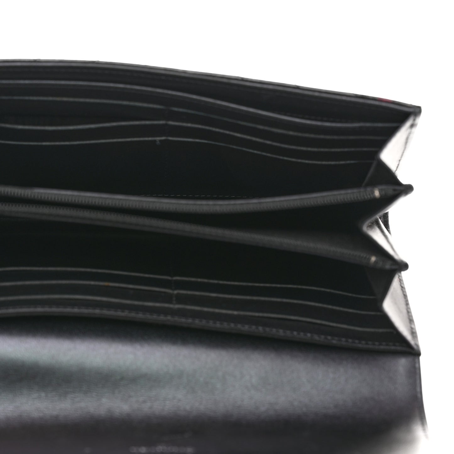 Patent Metallic Crumpled Calfskin Chevron Quilted Large Gusset Flap Wallet So Black