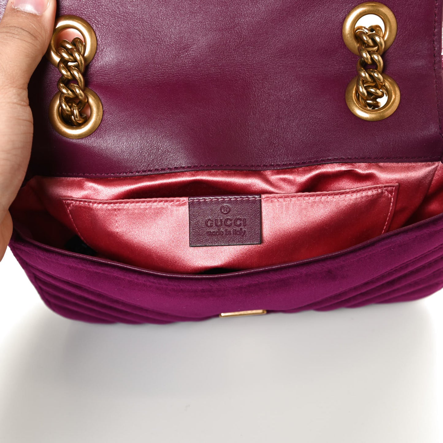 Velvet Matelasse Mini GG Marmont Shoulder Bag Fuchsia Violet Cyclamen