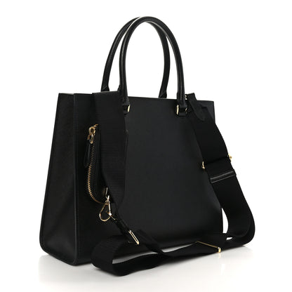 Prada Saffiano Lux Metal Triangle Logo Medium Shoulder Tote Handbag Black 3 of 8