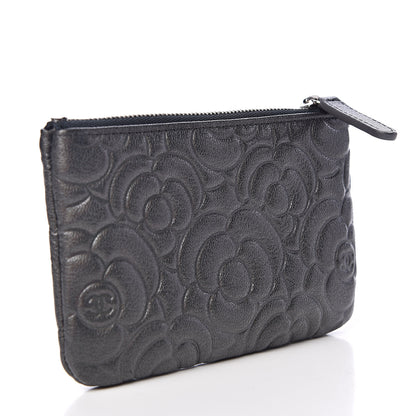 Chanel Goatskin Camellia Embossed Cosmetic Pouch Anthracite 3 of 8