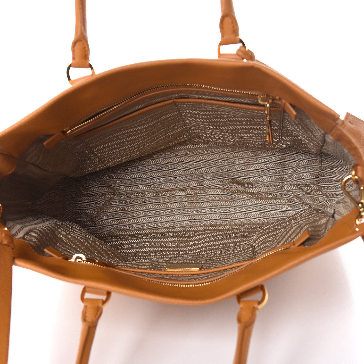 Prada Saffiano Lux Double Handle Shopping Tote Ocra 5 of 10