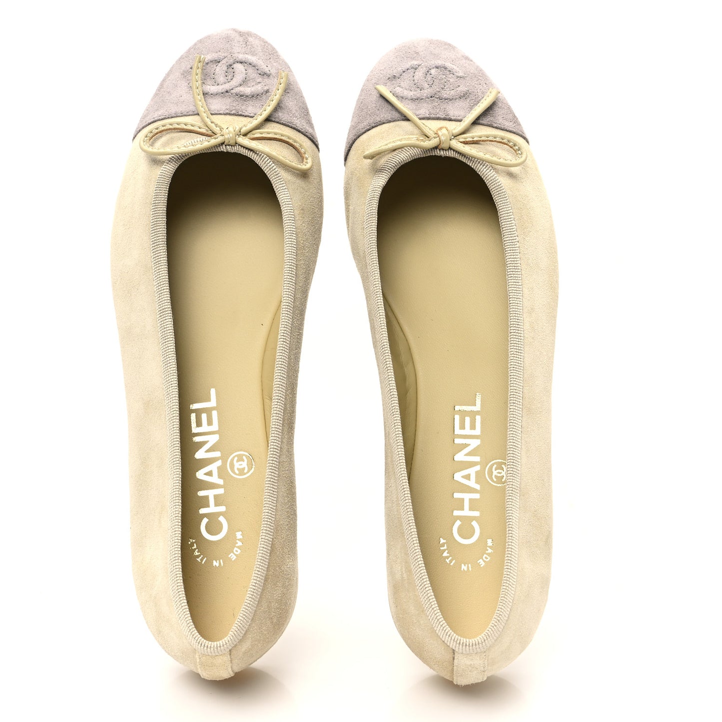 Suede Cap Toe CC Ballerina Flats 36.5 Light Yellow Gray