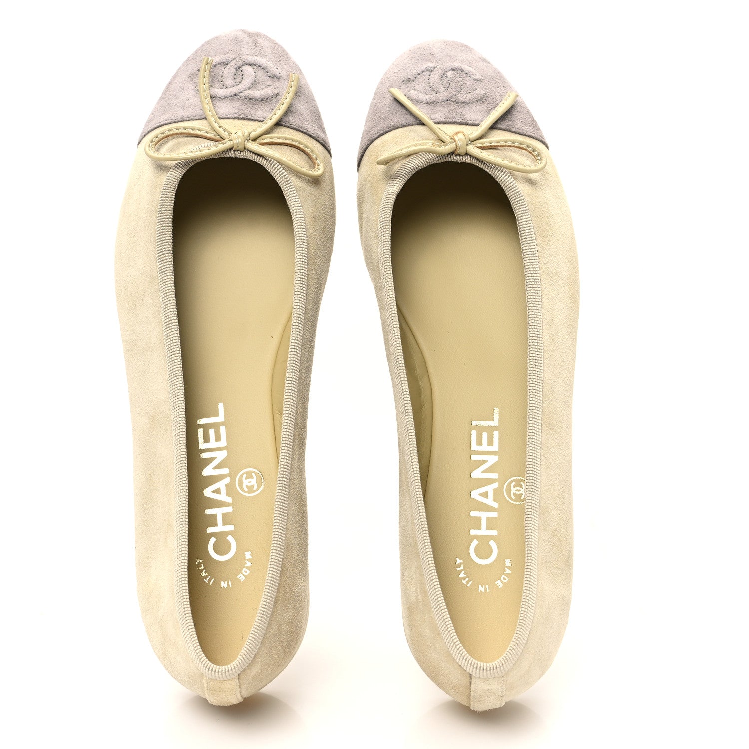 Chanel Suede Cap Toe CC Ballerina Flats 36.5 Light Yellow Gray 2 of 9