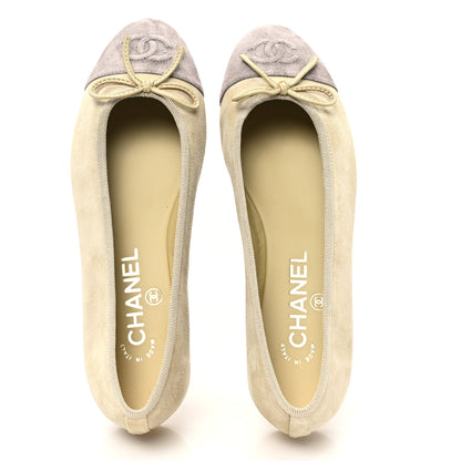 Chanel Suede Cap Toe CC Ballerina Flats 36.5 Light Yellow Gray 2 of 9