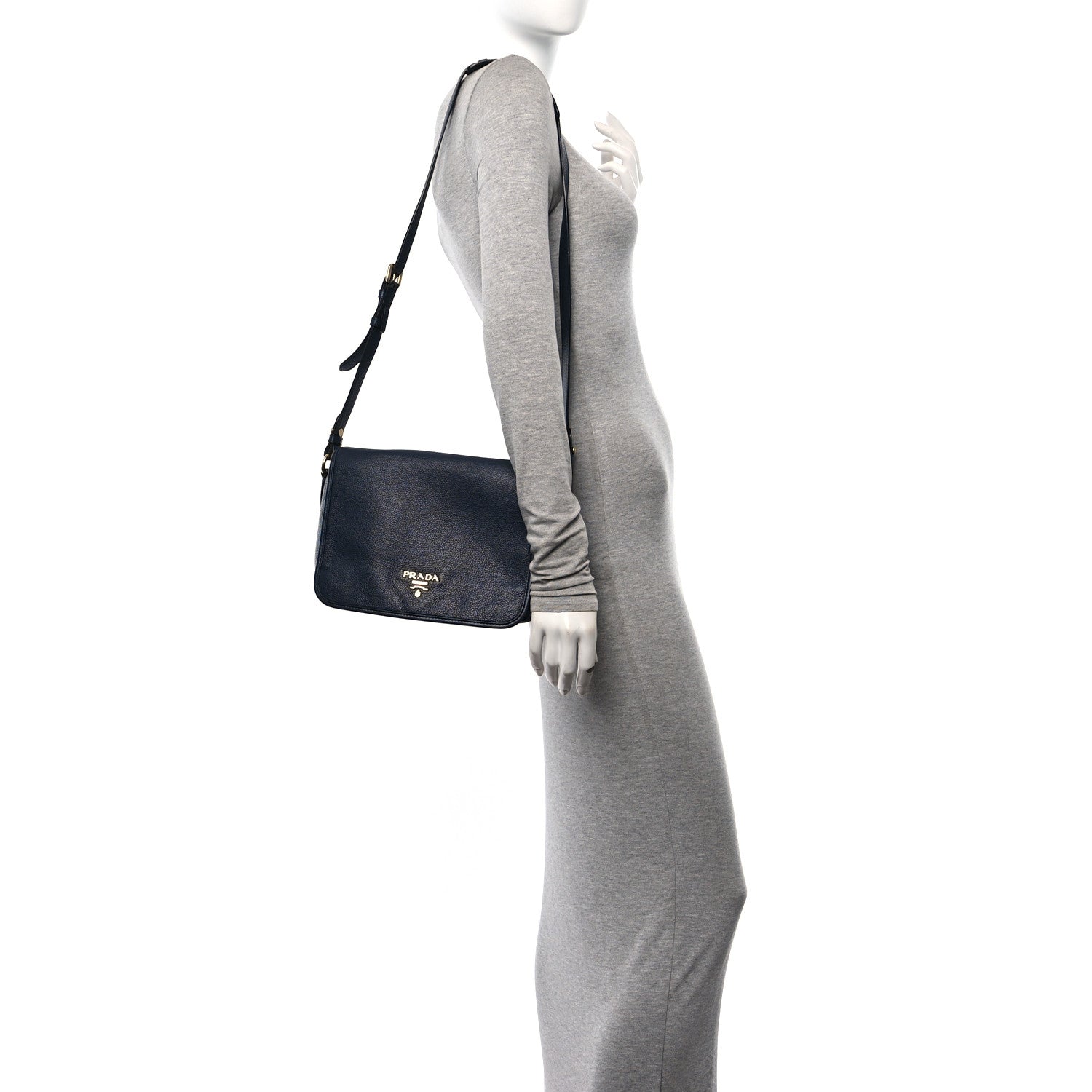 Prada Vitello Daino Flap Crossbody Bag Baltico 2 of 10