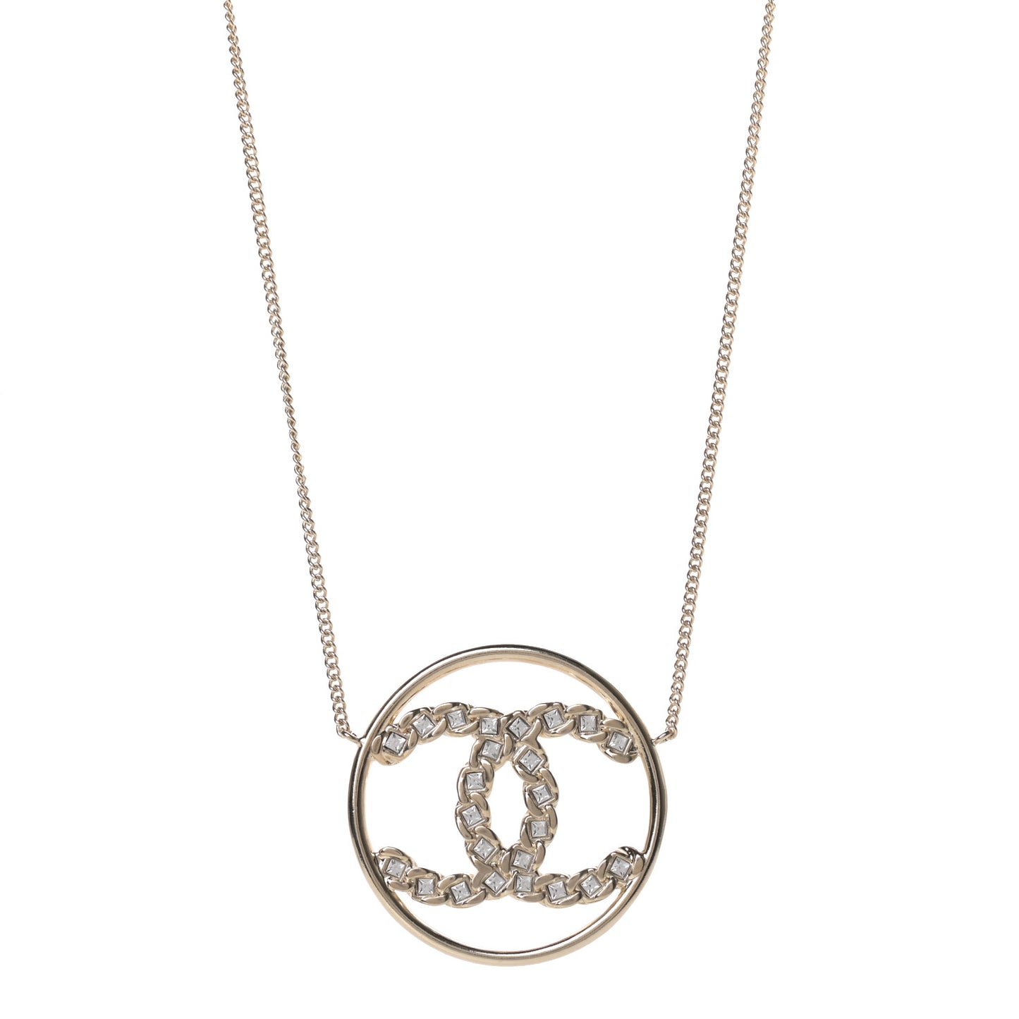 Baguette Crystal High Society CC Pendant Necklace Gold