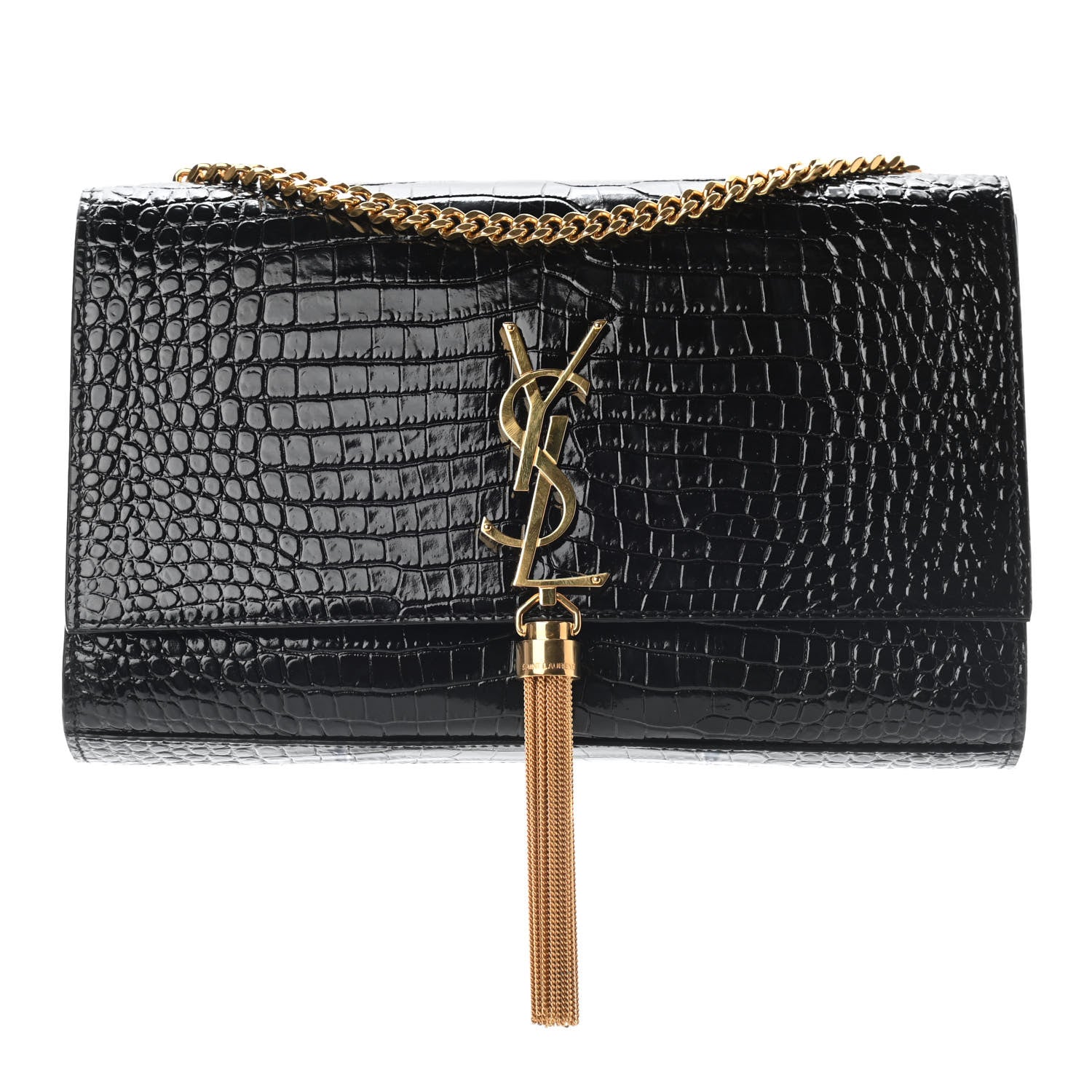 Saint Laurent Calfskin Crocodile Embossed Medium Classic Monogram Kate Tassel Satchel Black 1 of 7