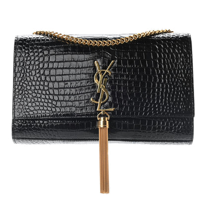 Saint Laurent Calfskin Crocodile Embossed Medium Classic Monogram Kate Tassel Satchel Black 1 of 7