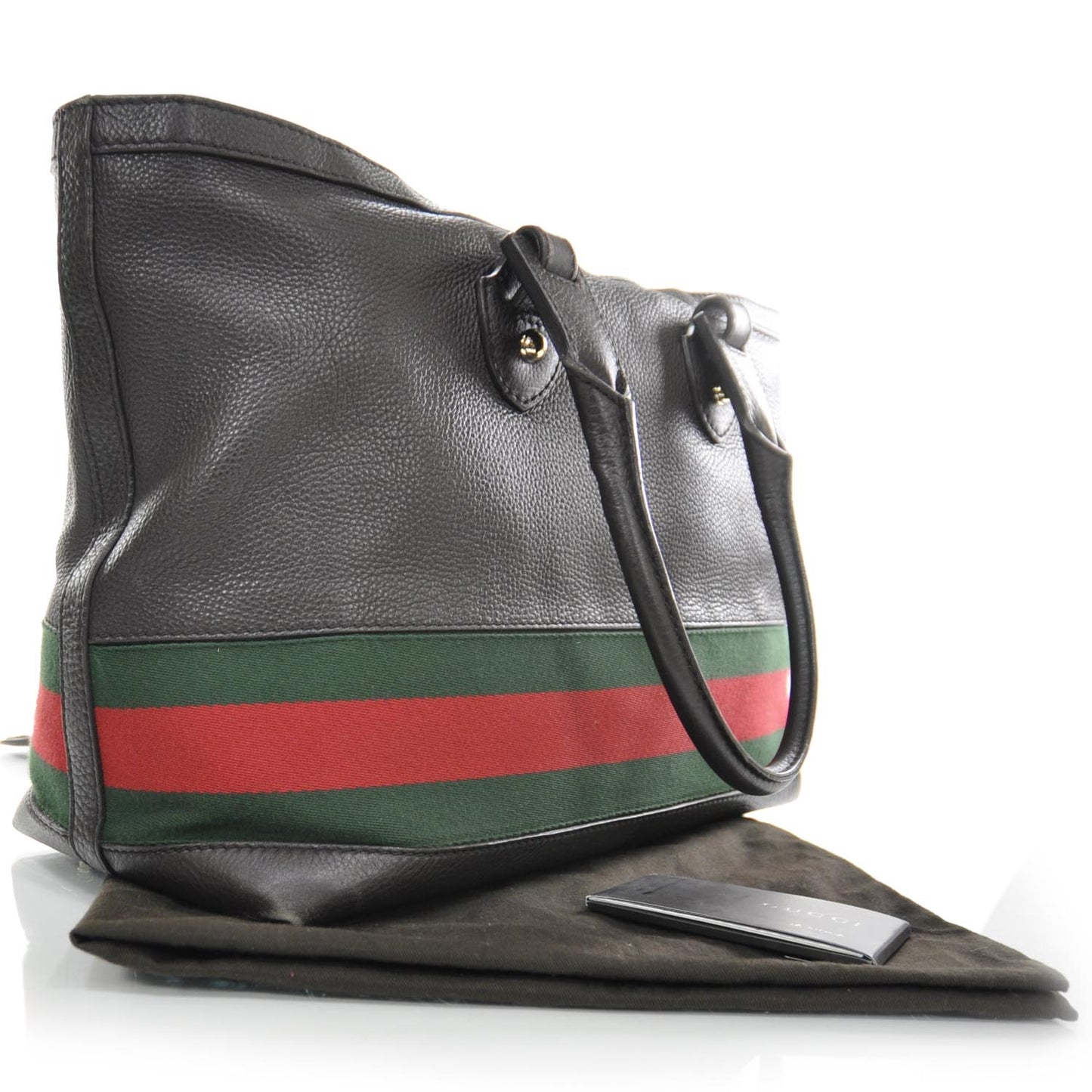 Leather Large Web Heritage Tote Dark Brown