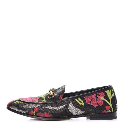 Gucci Floral Jacquard Horsebit Womens Jordaan Loafers 37.5 Multi 1 of 15