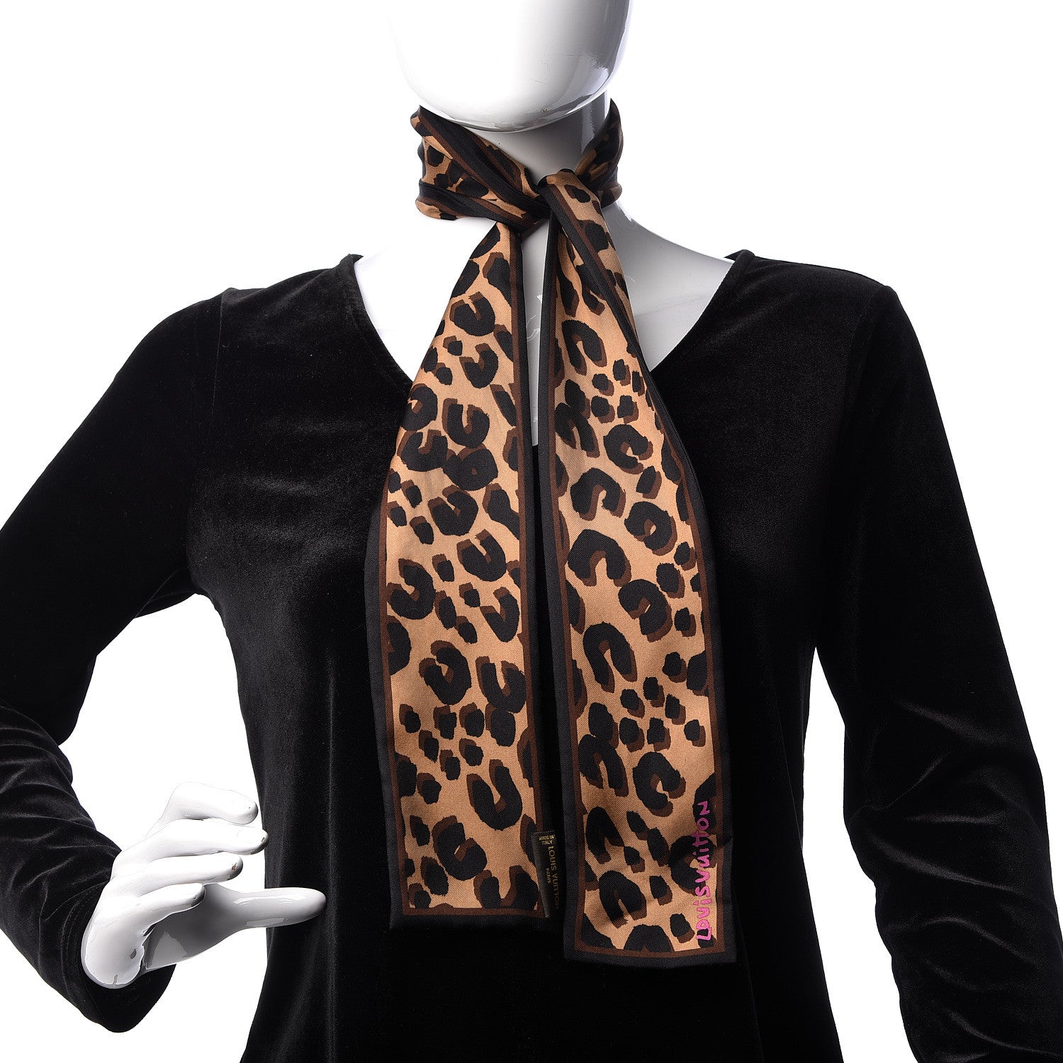 Louis Vuitton Silk Leopard Bandeau Scarf Marron 2 of 5