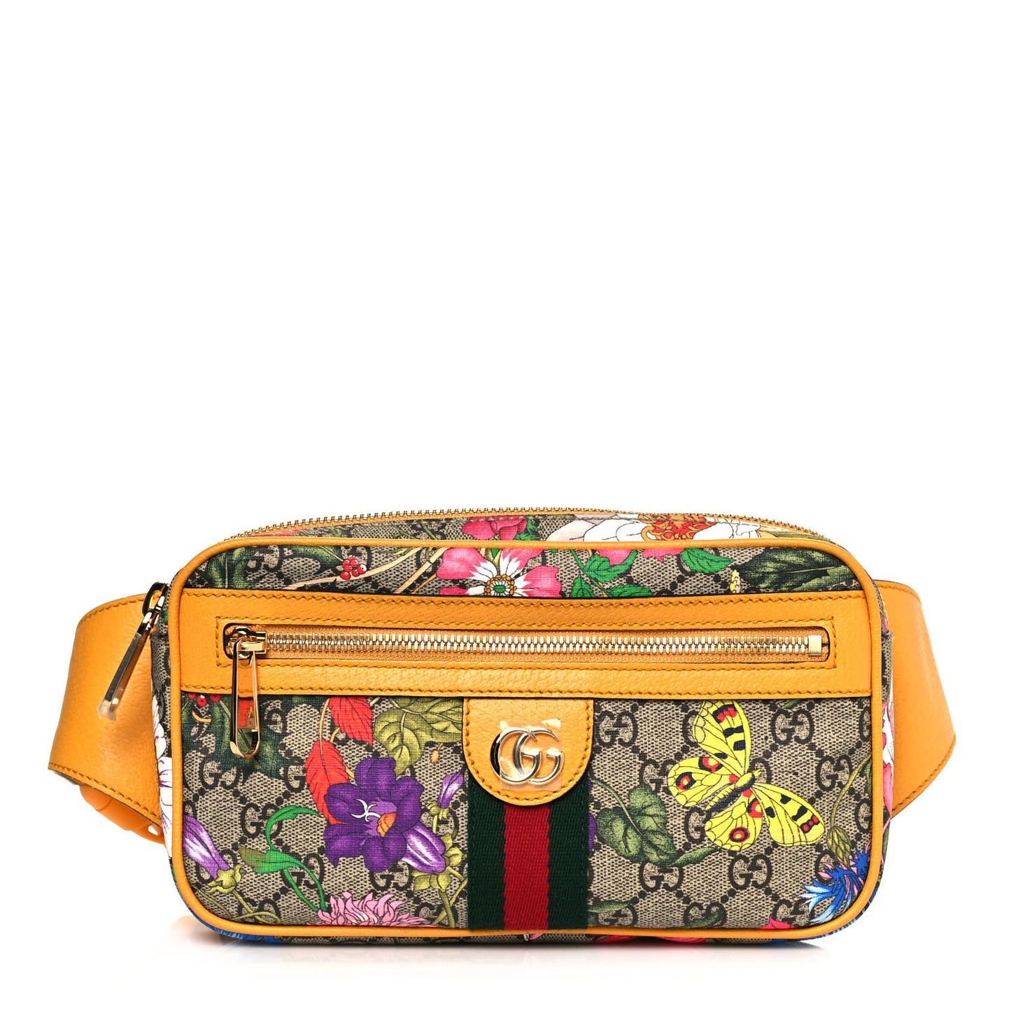 GG Supreme Monogram Flora Medium Ophidia Belt Bag Beige Multicolor Crop