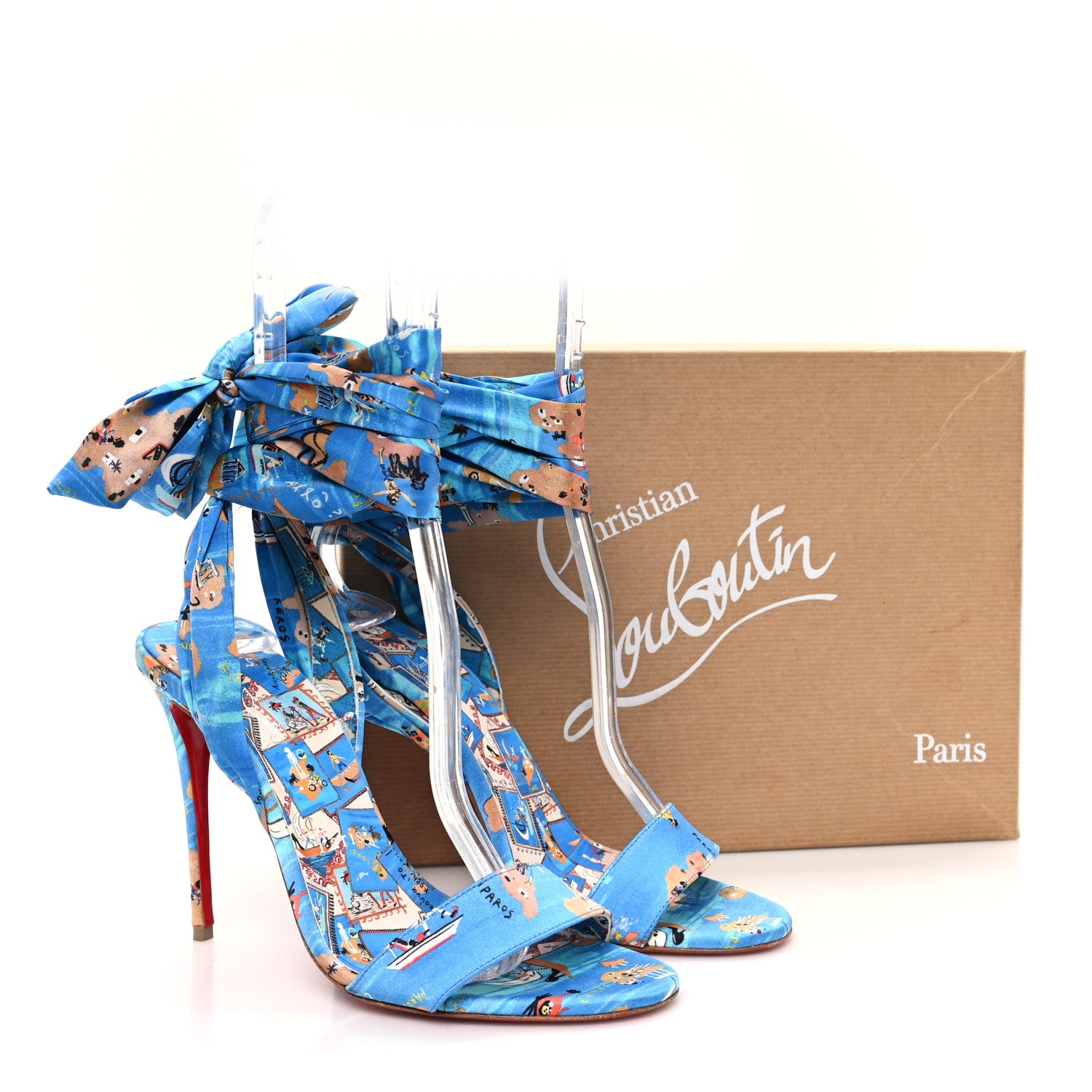 Christian Louboutin Crepe Satin Greekaba Du Desert 100 Sandal 38 Blue Multicolor 9 of 9