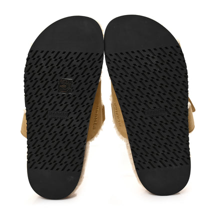 Hermes Suede Goatskin Woolskin Womens Chypre Sandals 38 Beige Albatre 5 of 7