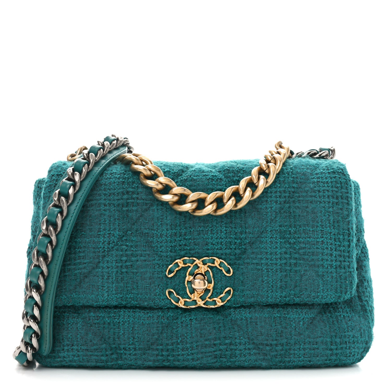 Chanel Tweed Quilted Medium Chanel 19 Flap Green 1 of 11