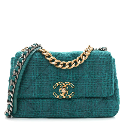Chanel Tweed Quilted Medium Chanel 19 Flap Green 1 of 11