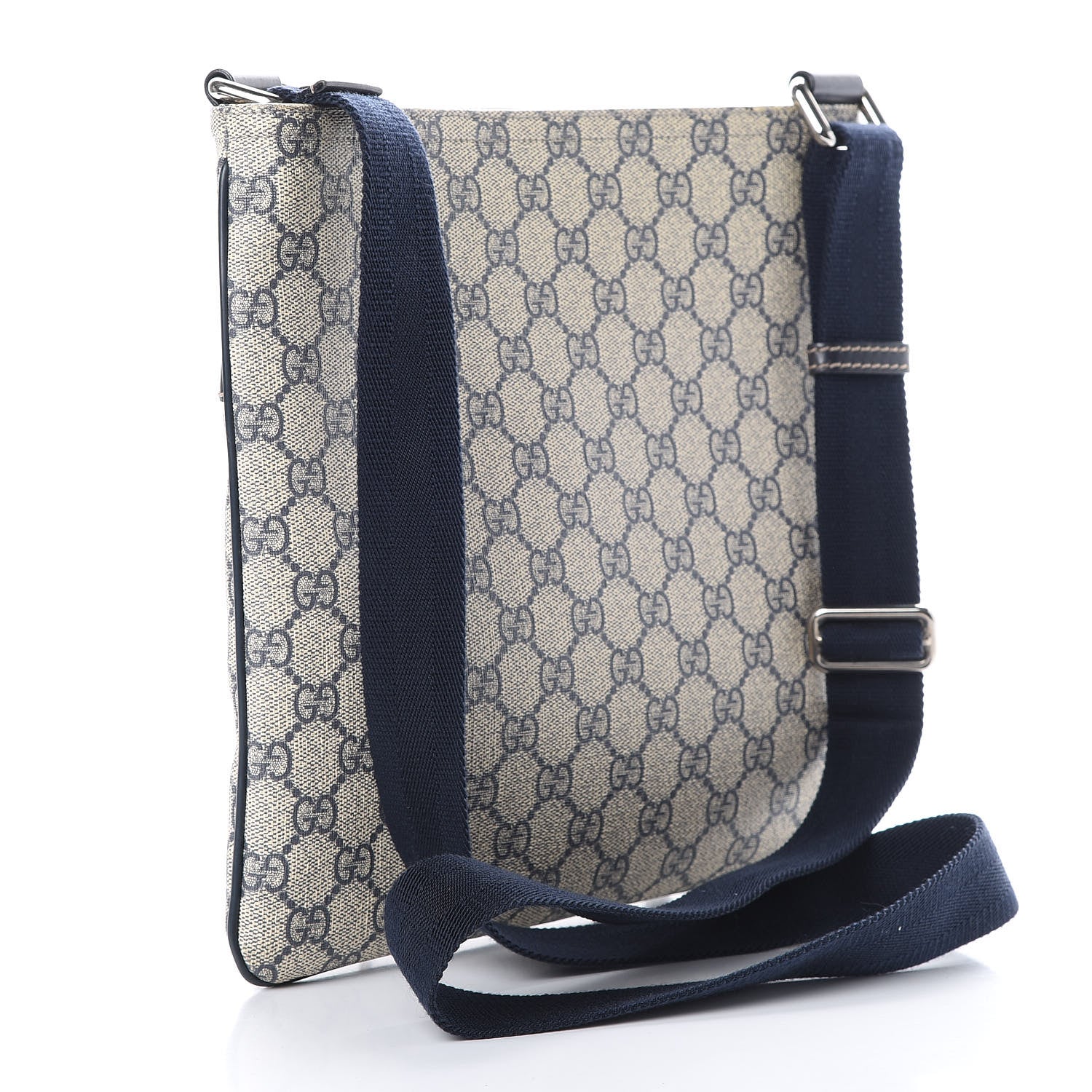 Gucci GG Supreme Monogram Small Flat Side Zip Messenger Bag Beige Blue 2 of 13