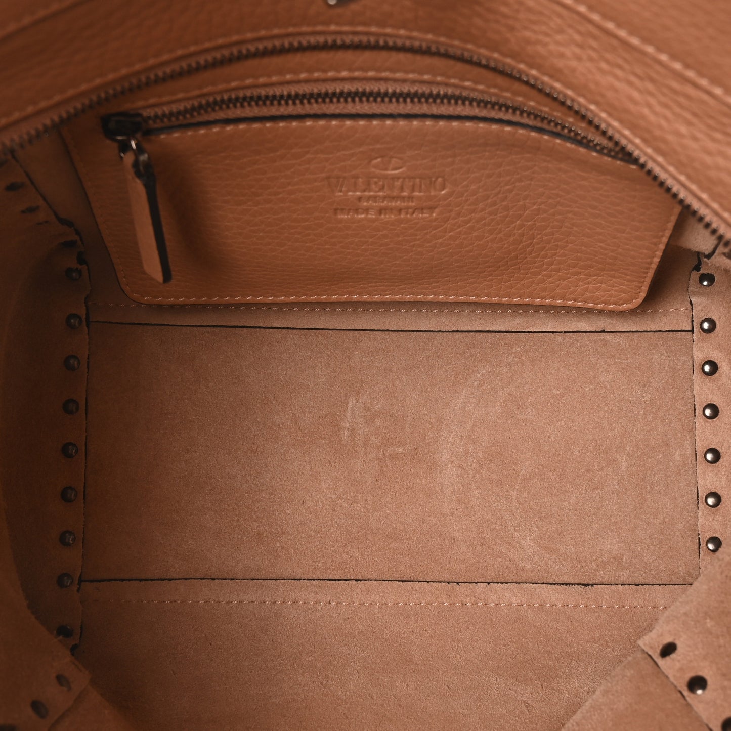 Pebbled Calfskin Small Rockstud Double Handle Tote Soft Noisette