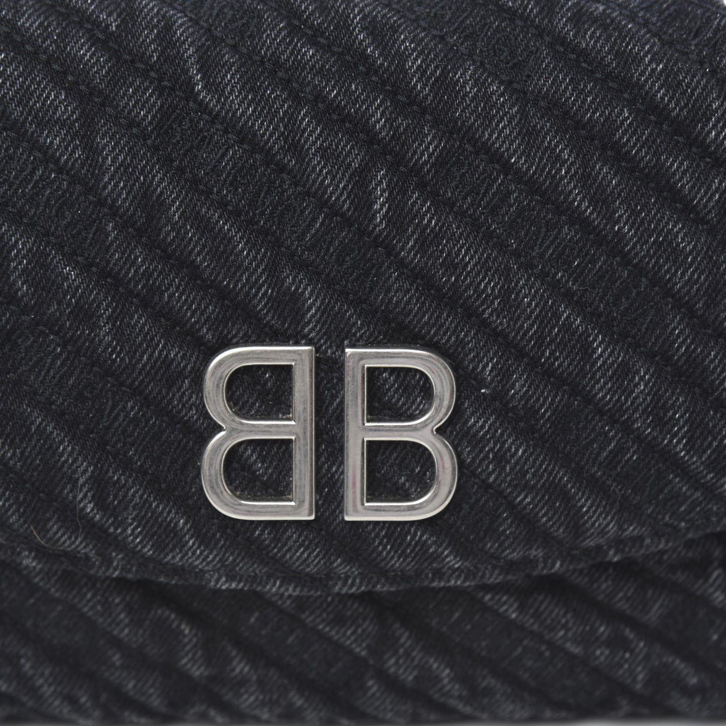 Destroyed Denim Jacquard Logo Matelasse BB Chain Wallet Black