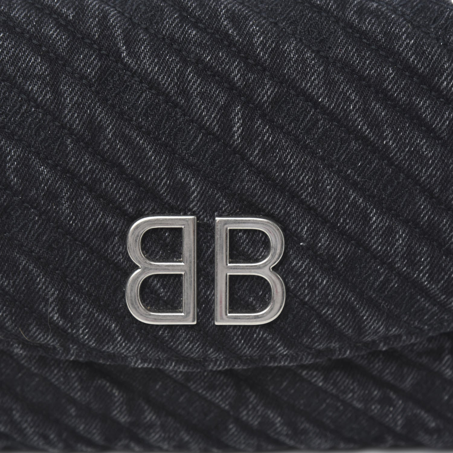 Balenciaga Destroyed Denim Jacquard Logo Matelasse BB Chain Wallet Black 9 of 9