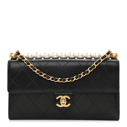 Chanel Goatskin Quilted Chic Pearls Clutch With Chain Black 1 of 10
