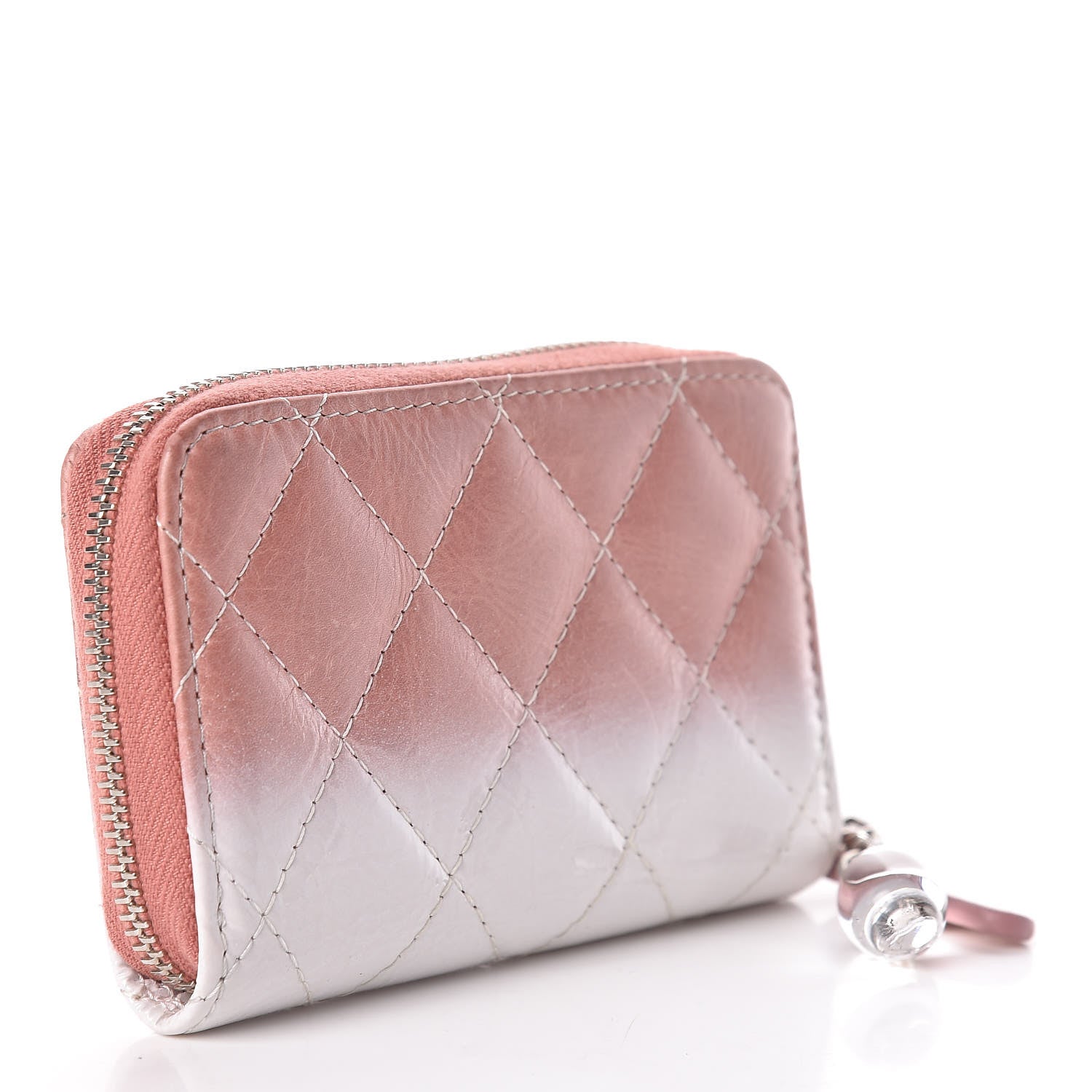 Chanel Ombre Patent Calfskin Quilted Small Zip Around Coin Purse Pink White 3 of 11