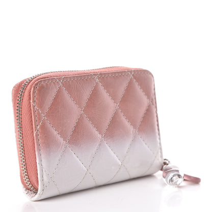 Chanel Ombre Patent Calfskin Quilted Small Zip Around Coin Purse Pink White 3 of 11