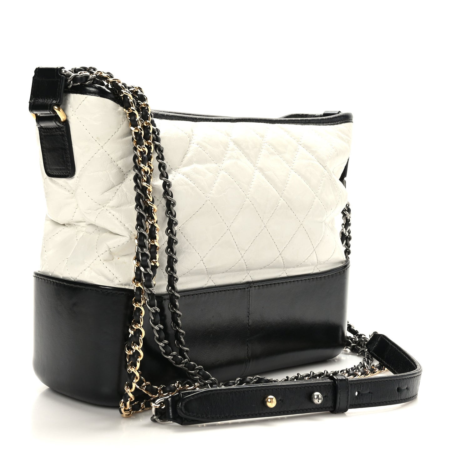 Aged Calfskin Quilted Medium Gabrielle Hobo Black White