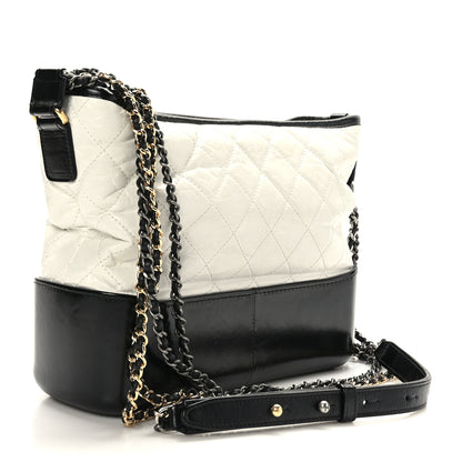 Chanel Aged Calfskin Quilted Medium Gabrielle Hobo Black White 3 of 10