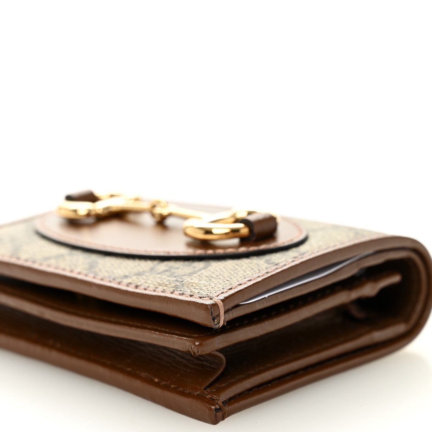 GG Supreme Monogram Horsebit 1955 Card Case Wallet Beige Ebony Brown Sugar