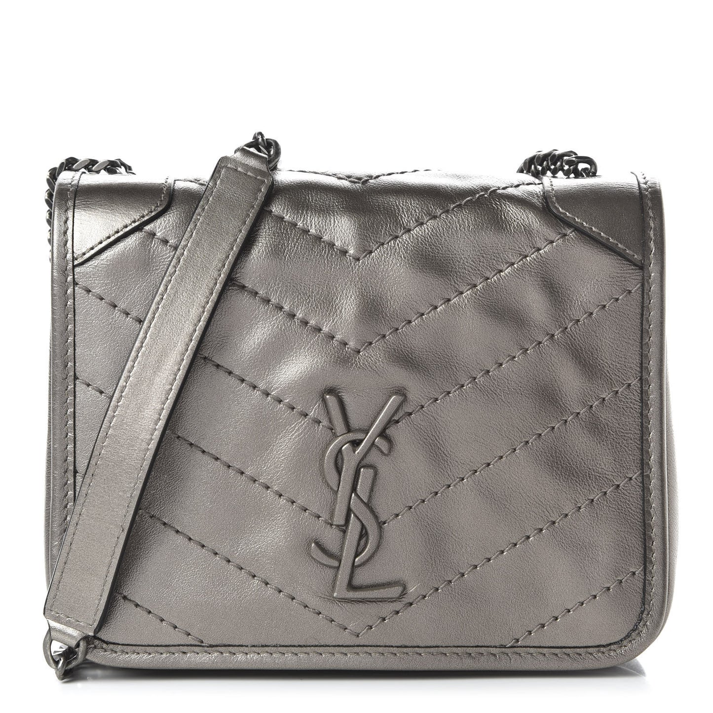 Metallic Calfskin Matelasse Monogram Niki Chain Wallet Platinum