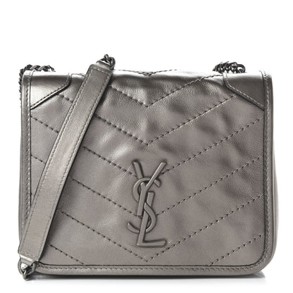 Saint Laurent Metallic Calfskin Matelasse Monogram Niki Chain Wallet Platinum 1 of 8