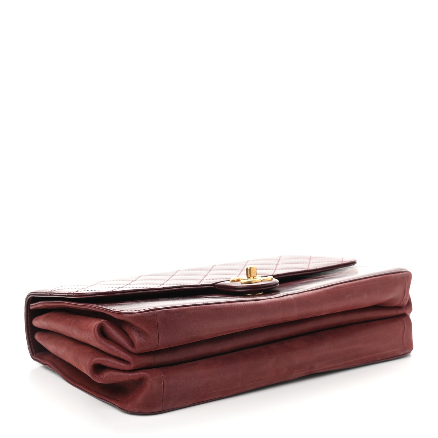 Calfskin Quilted Straight Lined Flap Burgundy