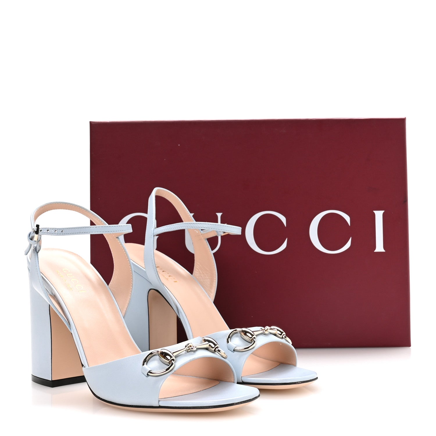 Gucci Malaga Kid Horsebit Cross Strap 95mm Sandals 39 Eden Light Blue 8 of 8