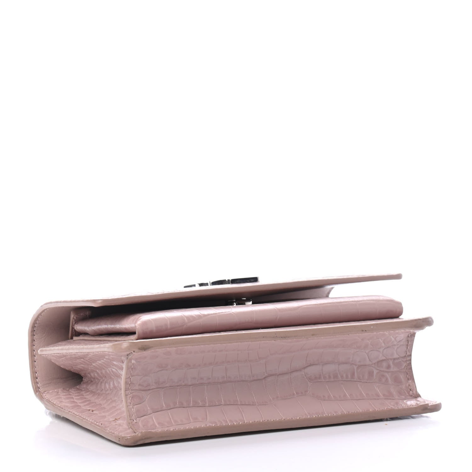 Saint Laurent Calfskin Crocodile Embossed Monogram Sunset Chain Wallet Marble Pink 3 of 4