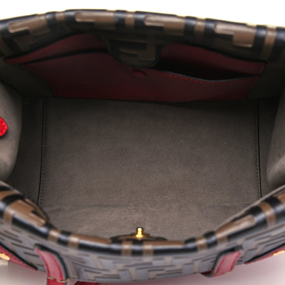 Fendi Vitello Grace Bi-Color FF 1974 Embossed Flip Tote Fragola Maya Black 7 of 9