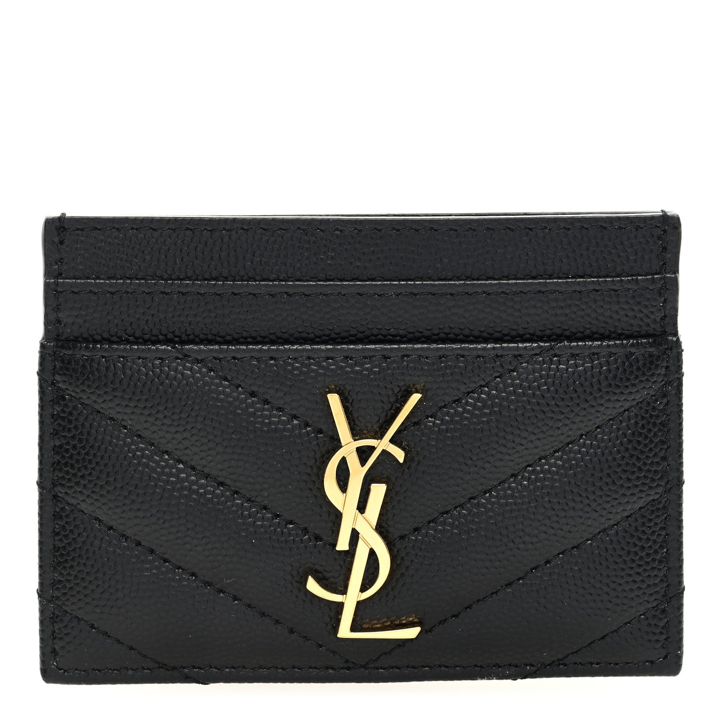 Grain De Poudre Matelasse Chevron Monogram Credit Card Case Black
