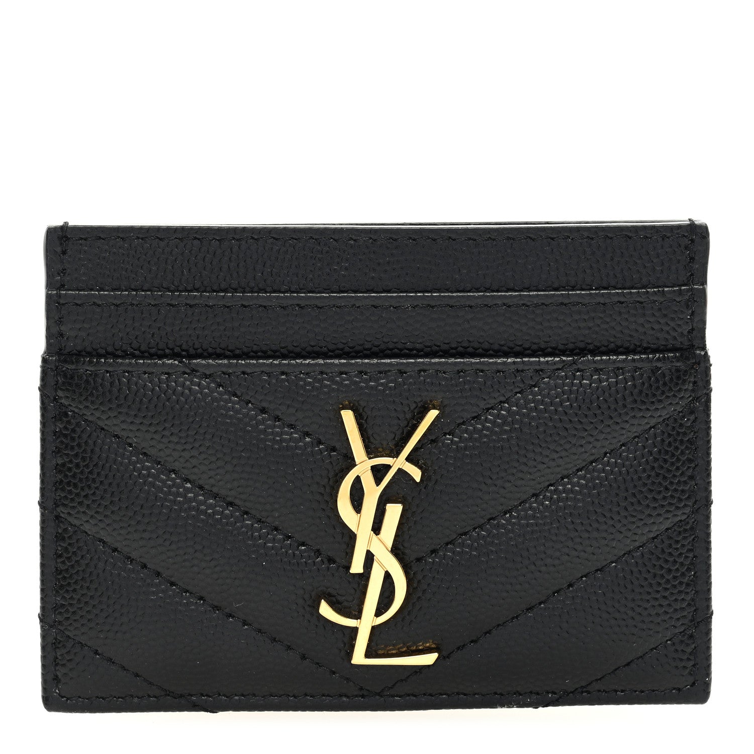 Saint Laurent Grain De Poudre Matelasse Chevron Monogram Credit Card Case Black 1 of 6