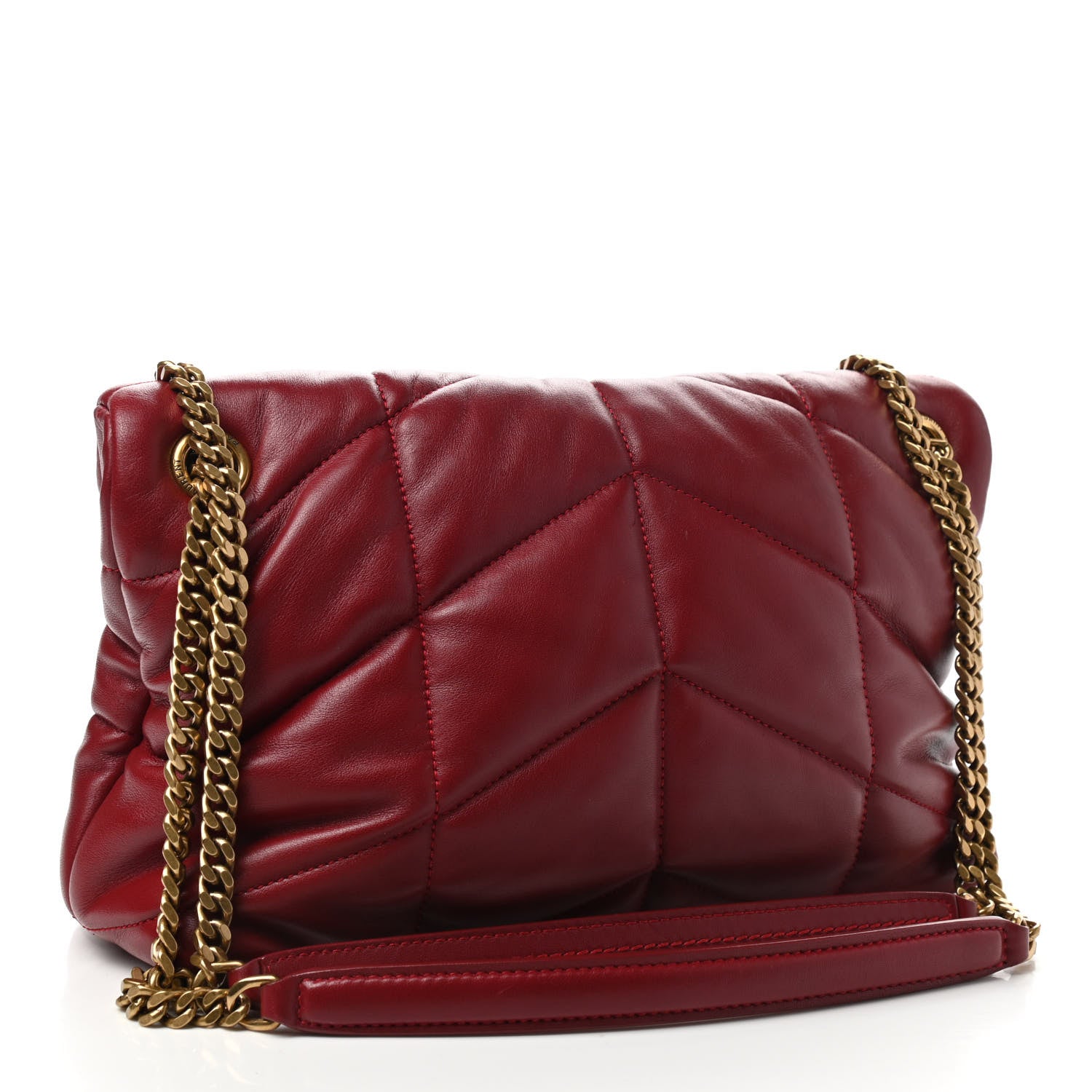 Saint Laurent Lambskin Quilted Small Loulou Puffer Monogram Chain Satchel Red 3 of 12