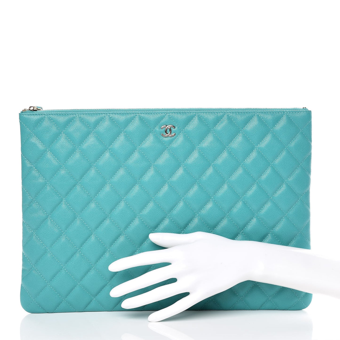 Caviar Quilted Large Cosmetic Case Turquoise