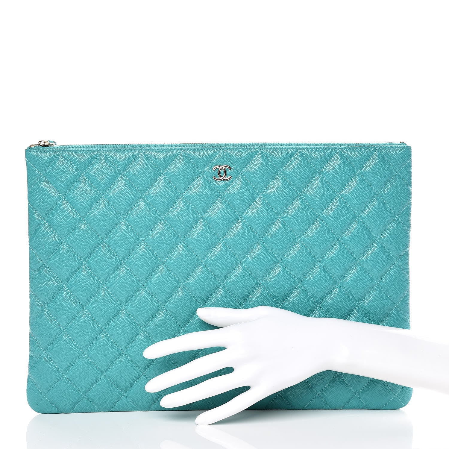 Chanel Caviar Quilted Large Cosmetic Case Turquoise 2 of 10