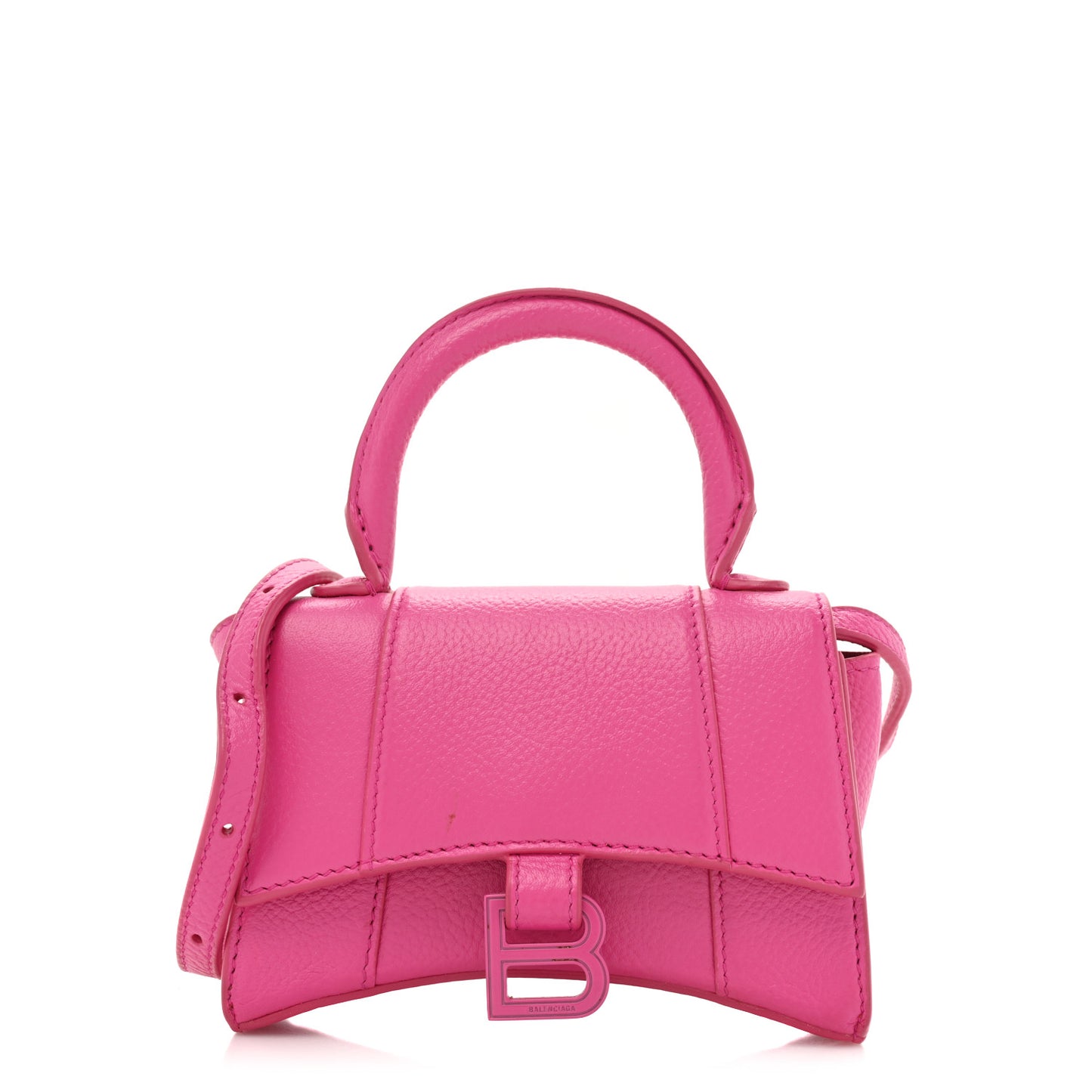 Grained Calfskin Tonal B Hourglass Top Handle Bag Mini Fuchsia