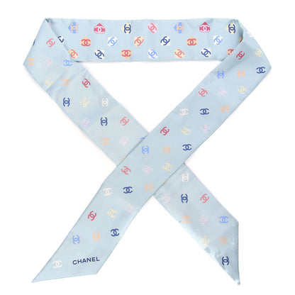 Chanel Silk Heart CC Slim Bandeau Scarf Light Blue 1 of 3