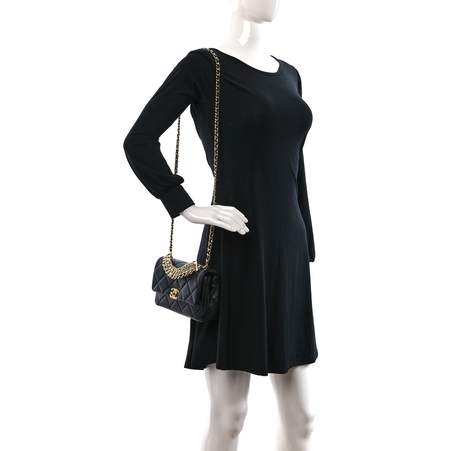 Chanel Lambskin Quilted Mini CC Crystal Logo Chain Flap Black 2 of 9