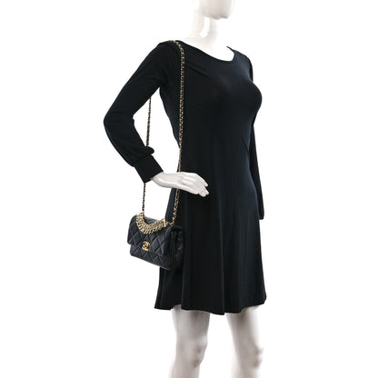 Chanel Lambskin Quilted Mini CC Crystal Logo Chain Flap Black 2 of 9