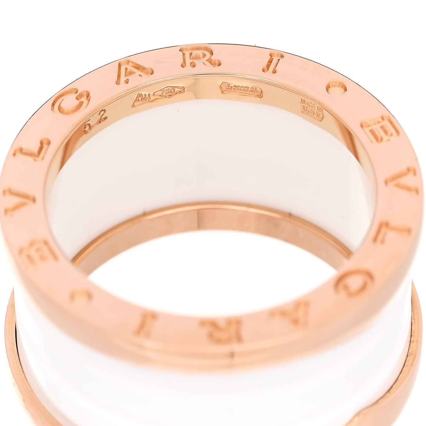 18K Rose Gold White Ceramic B.Zero1 Four-Band Ring 52 6