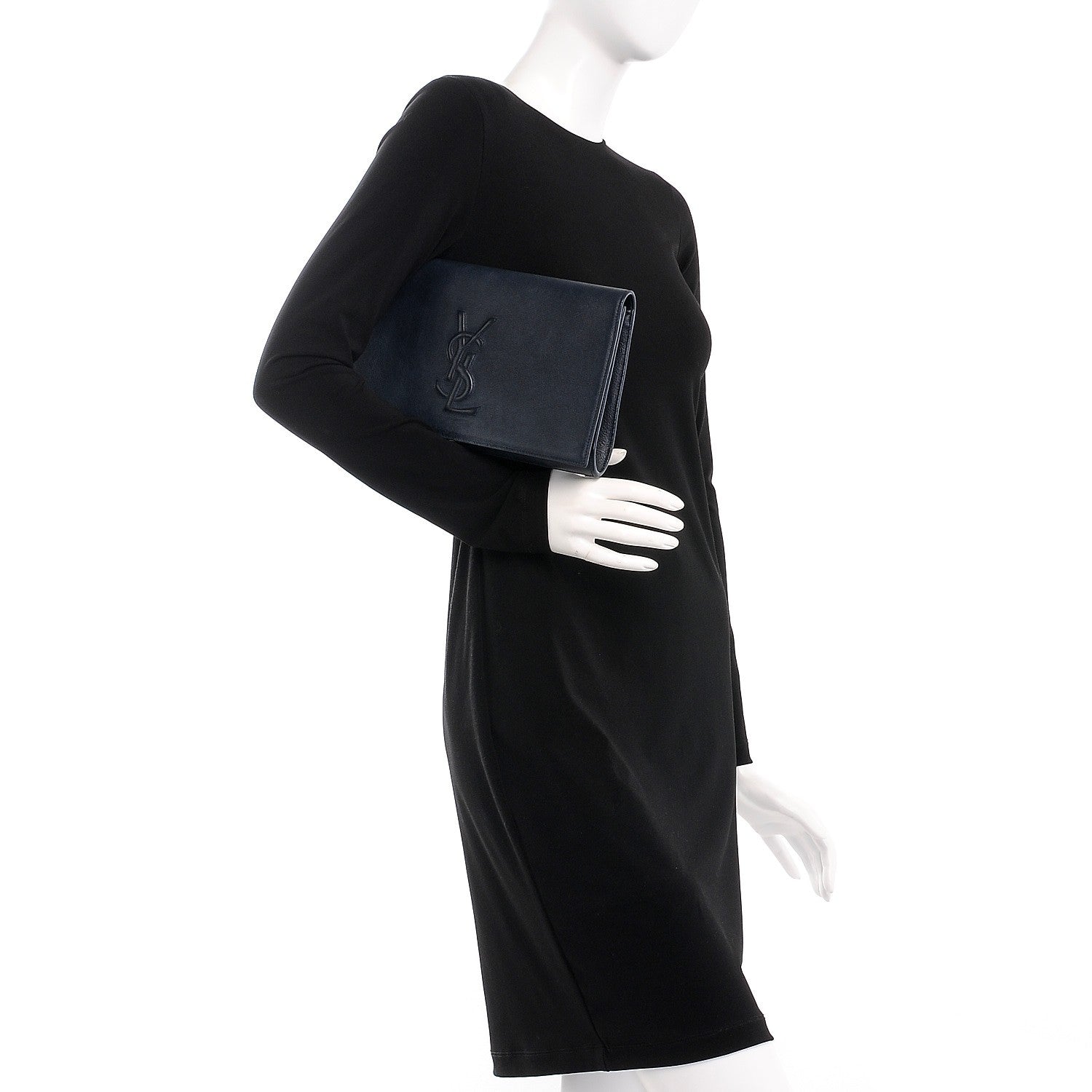 Saint Laurent Calfskin Monogram Large Belle De Jour Clutch Navy 2 of 11